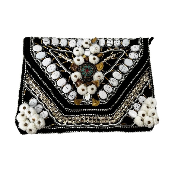 Antik Batik Cuzco Embroidered Beaded Convertible Clutch Black - Picture 1 of 13